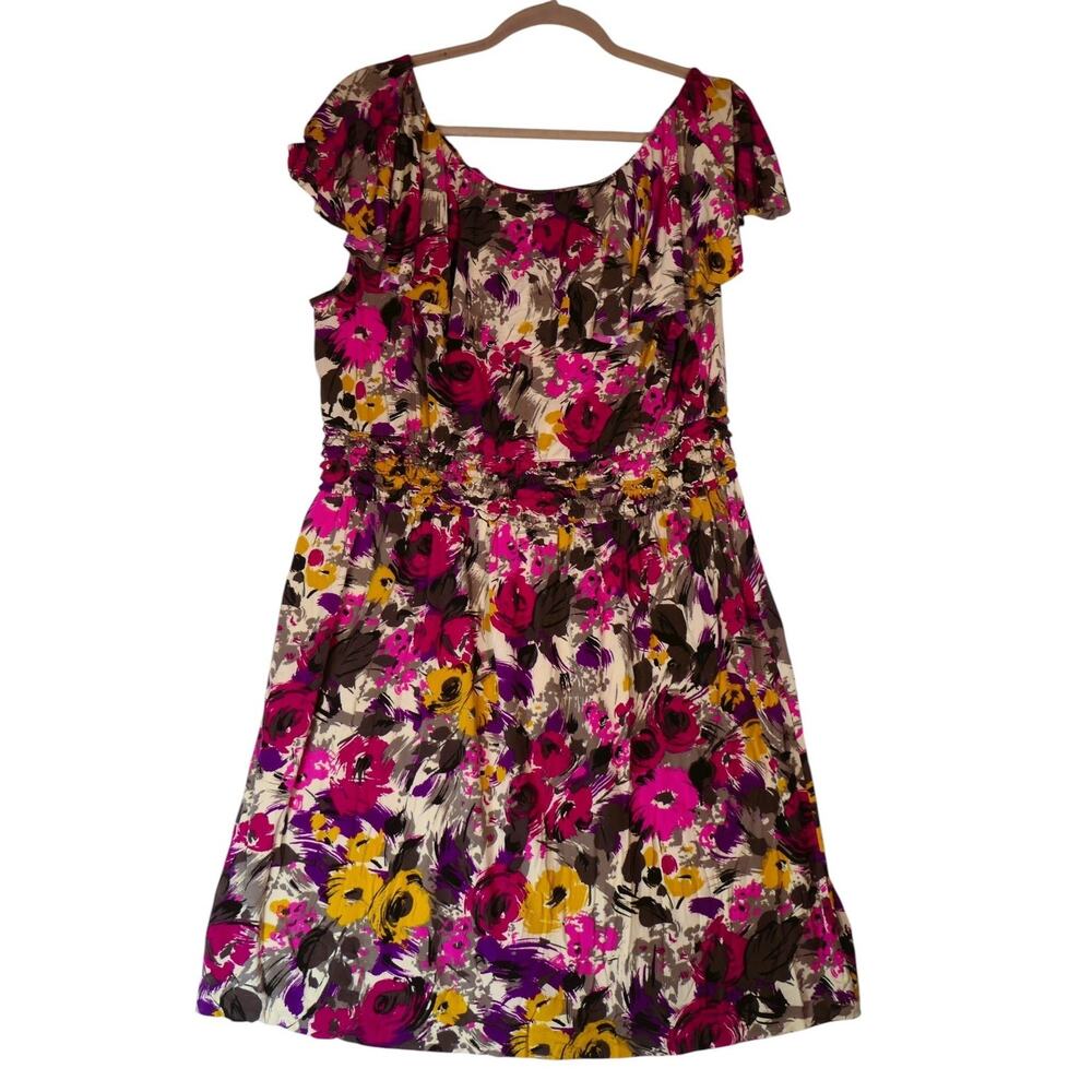 Kohls Floral Dress Womens Large Multicolor Fit Flare Knee Length Flutter Sleeve - Picture 2 of 12
